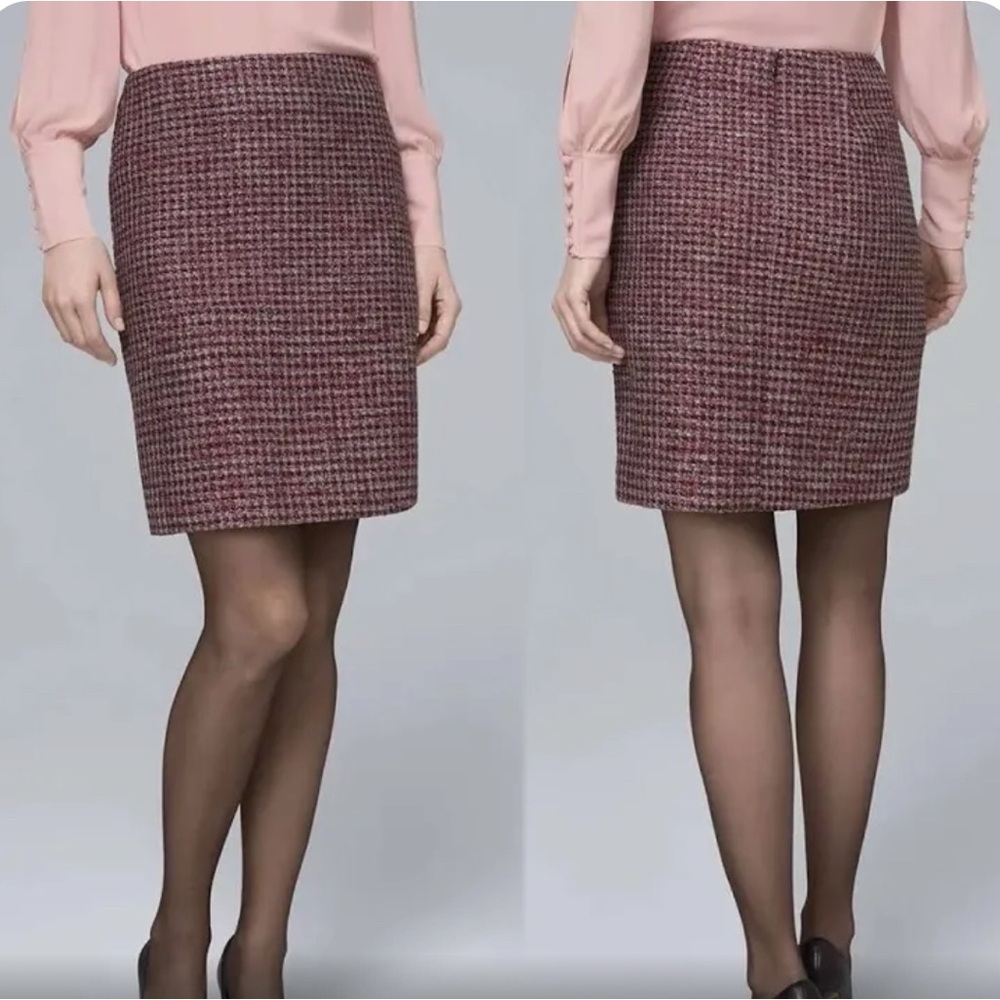 White House Black Market Red Houndstooth tweed skirt
